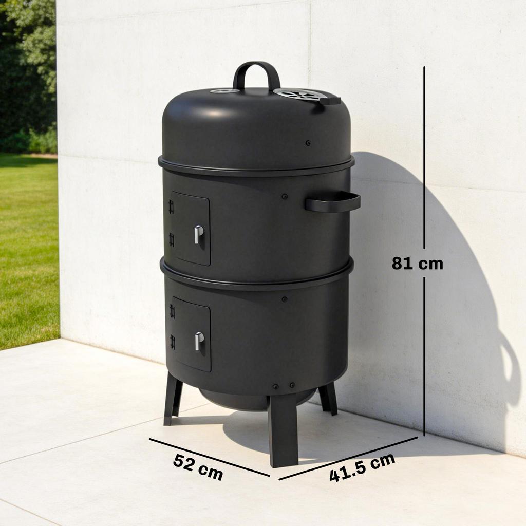 3-in-1 Vertical Charcoal Smoker with 2 Grill Grates, Built-in Thermometer, Adjustable Vent, 2 Doors