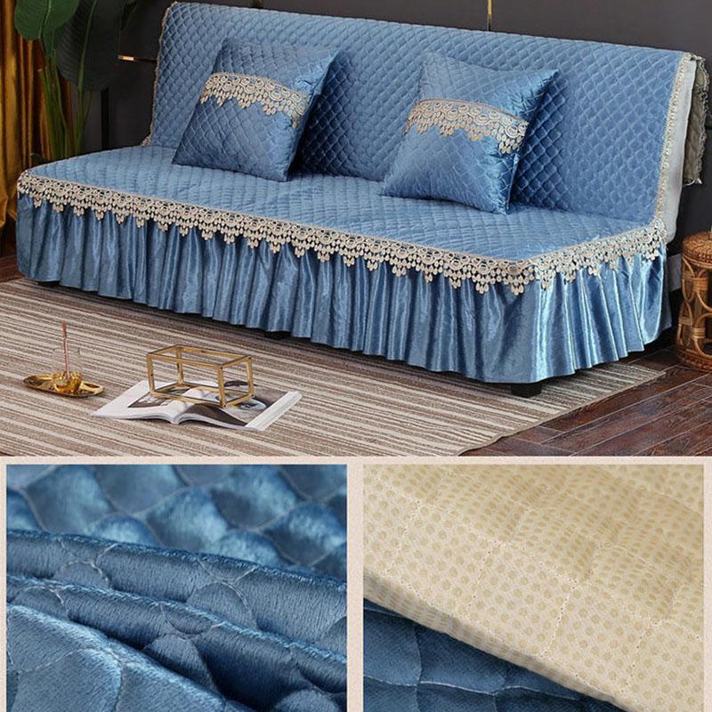 Folding Sofa Bed Cover Printed Armless Sofa Cover  Couch Covers with Skirt Slip Resistant Sofa Cover for Living Room