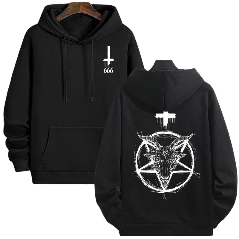 Gothic Satan Sweatshirt 666 Symbol Male Autumn Winter Pullover Casual Top Tracksuit Demonic Print Men's Hoodies 2025 Streetwear