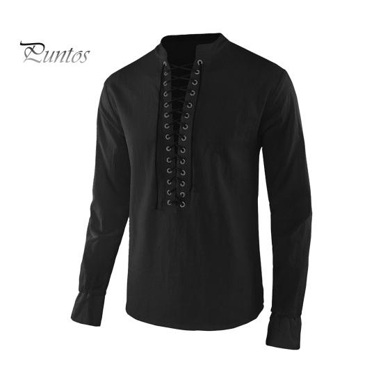

Весна Осень Мужская Рубашка На Шнуровке Воротник-стойка Длинные Рукава Однотонный Цвет Свободный Ретро Средневековый Средневековый Повседневный Топ Для Косплея Выступлений S чёрный