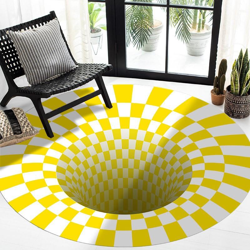 Black And White Stereo Vision Round Carpet Living Room Bedroom Coffee Table Floor Mat 3D Illusion Trap