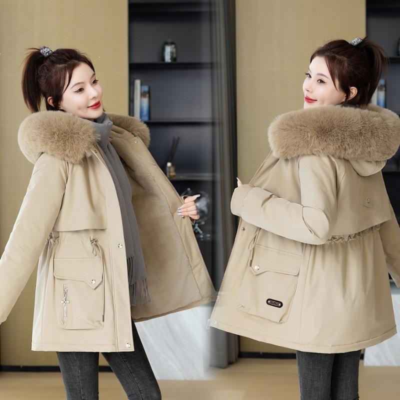 Womens Winter Parka Fleece Lined Hooded Coat Faux Fur Trim Warm Casual Cotton Jacket