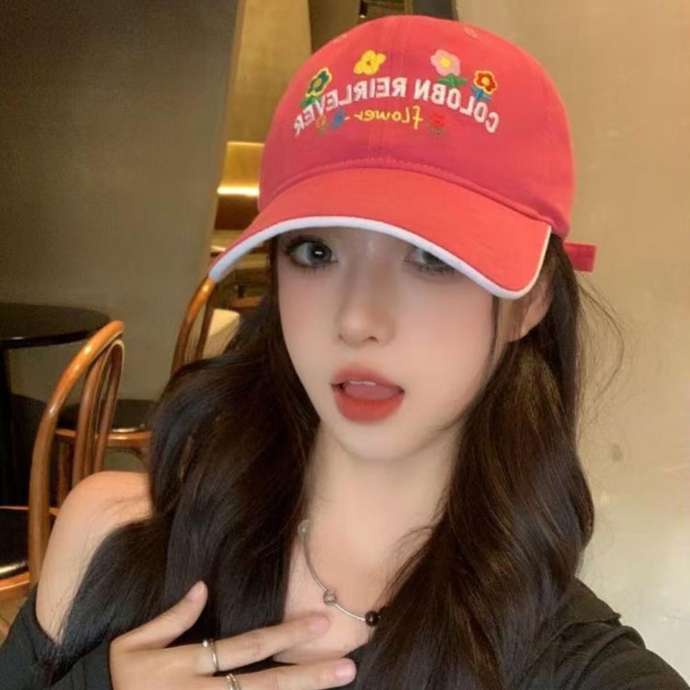 Spring Flower Baseball Cap Sweet Letter Embroidery Fashionable Women's Sun Protection Duckbill Cap