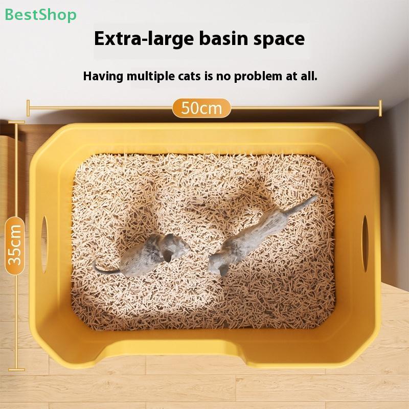 Extra Large Cat Litter Box;Semi-Enclosed & Open Design, Anti-Splash Cat Toilet with High Sides
