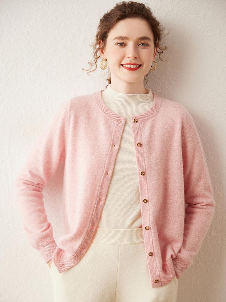 2025 Early Autumn Women's Cashmere Round Neck Cardigan - Stylish & Lightweight Knitwear