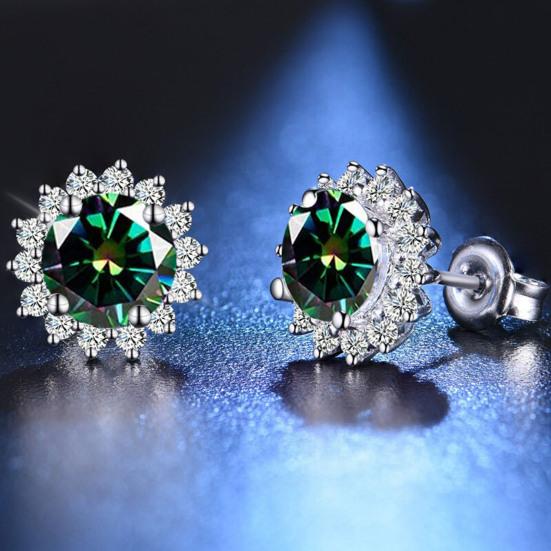 1 Pair Stud Earrings Sunflower Shape Cubic Zirconia Inlaid Ear Studs Women Geometric Earrings