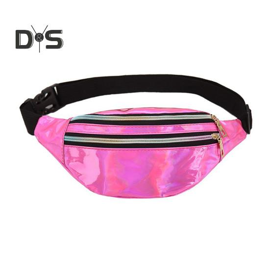 Iridescent Midjeväska Glitter Bältesväska Vattentät Magväska Konstläder Bum Bag med 3 Fickor för Resor Fest Strand Musikfestival