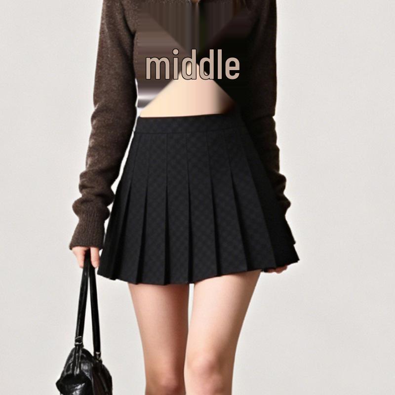 2025 Autumn/Winter Retro High-Waist Plaid Pleated Skirt