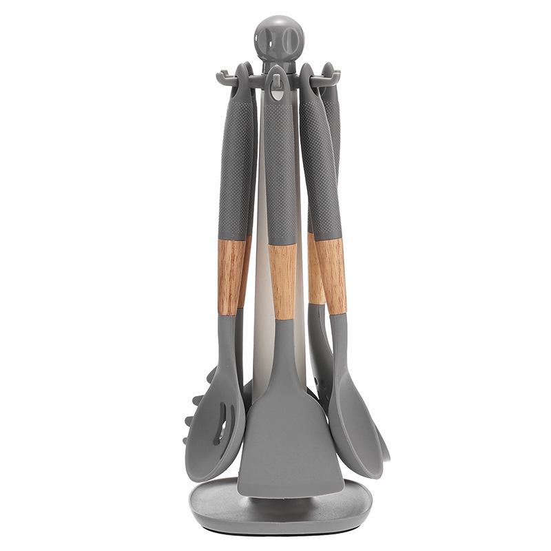 Non-Stick Silicone Kitchen Utensil Set: 7-Piece Spatula & Soup Ladle Cooking Tools серый