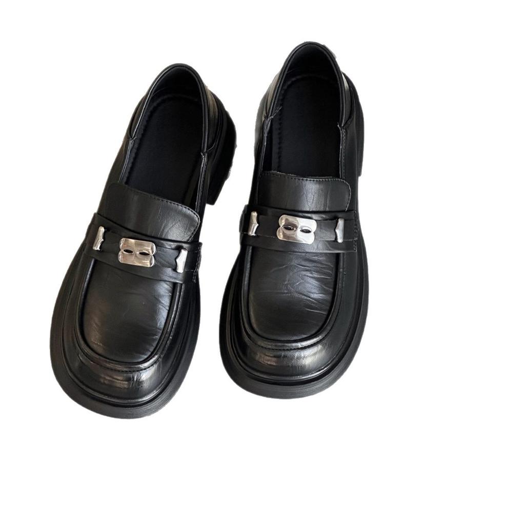 Platform Loafers Women's 2025 New Autumn Versatile Black Small Leather Shoes British Style French Retro Flat Shoes