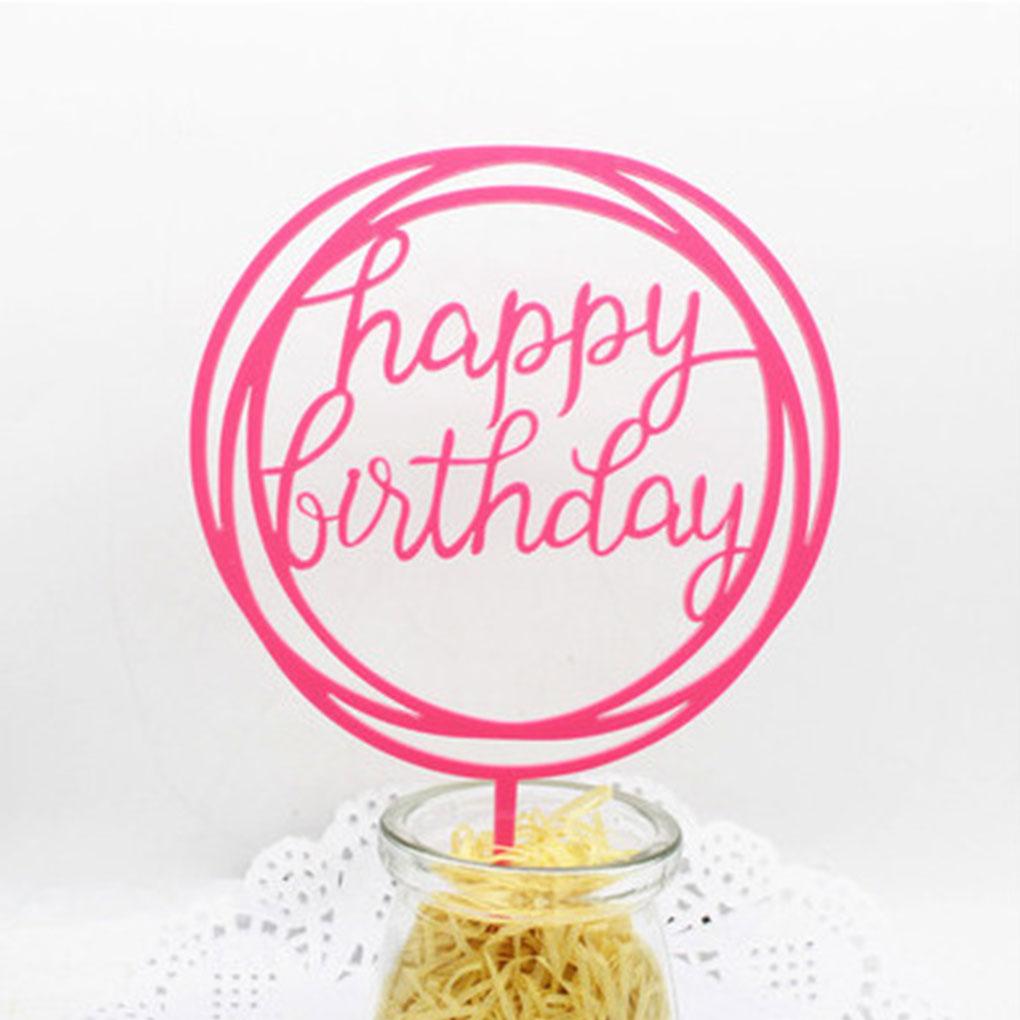 Round Happy Birthday Letter Cake Topper Acrylic DIY Cupcake Cake Smash Candle Party Handmade Stick