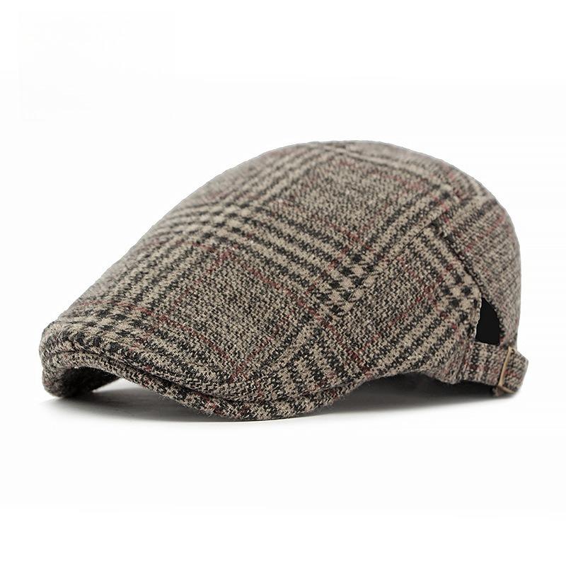 Unisex Plaid Flat Cap Japanese Retro Tweed Woolen Ivy Cap British Style Gatsby Cabbie Hat Autumn Winter Adjustable