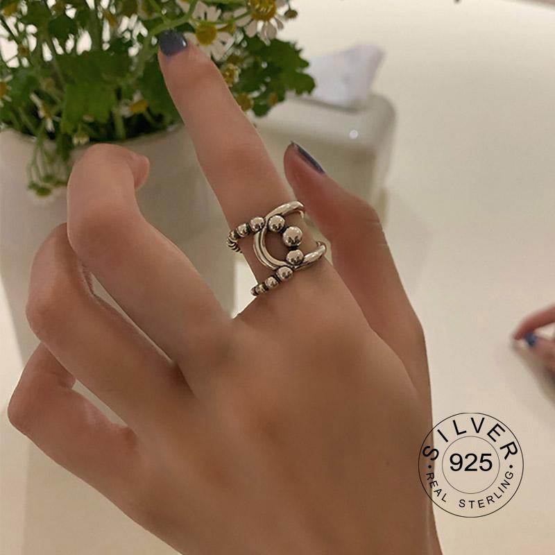 

100% 925 Sterling Silver Open Ring for Women INS Minimalist Irregular Wave Pattern Gold Color Jewelry Bijoux Birthday resizable
