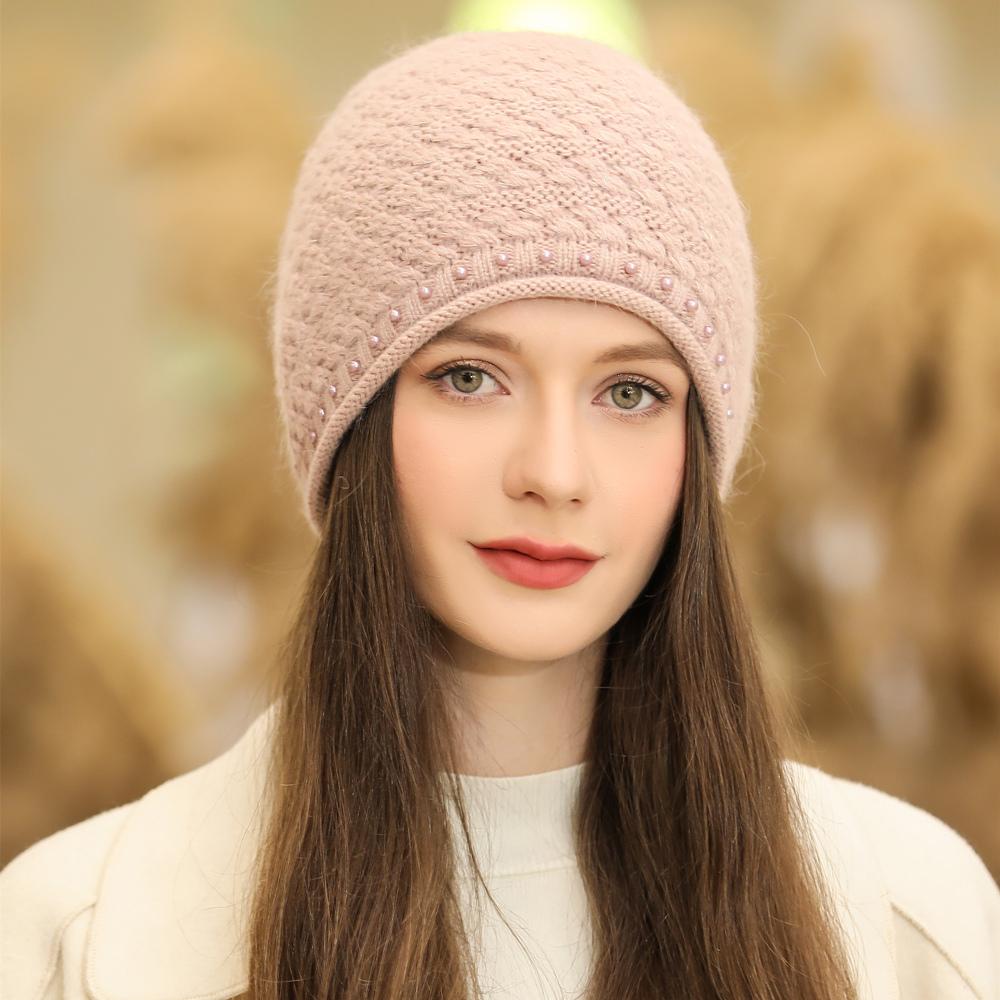 Neue Frauen Winter Hut Street Fashion Warm Beanie Hut Für Weibliche Casual Perle Dekoration Gestrickte Hut