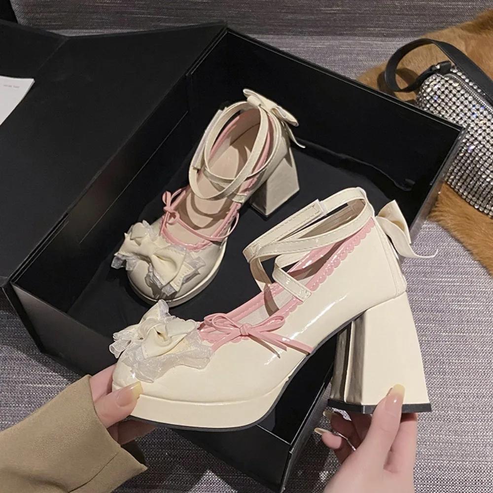 Ladies High Heels Comfortable and Fashionable New Thick Soled Korean Soft Girl Sweet Lolita Single Shoes Bow Mary Jane Shoes