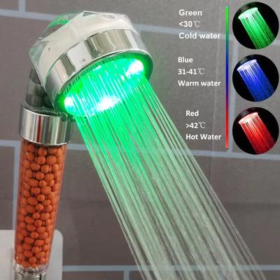 LED Temperature Control Colorful Pressure Boost Shower Head Set 3/7 Color Change One-Key Stop High Pressure Handheld Showerhead