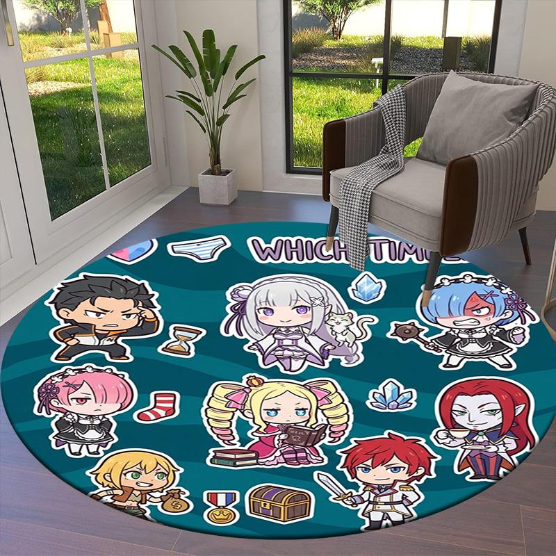 Re Zero Round Area Rug Carpet Rug For Living Room Bedroom Sofa Playroom Decor Nonslip Floor Mat