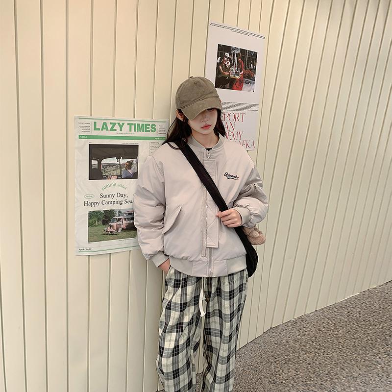 

Бейсбольная форма больших размеров для женщин с коротким ребристым воротником, зимняя свободная однотонная куртка в стиле колледжа, хлопковая куртка Tide 2XL бежевый