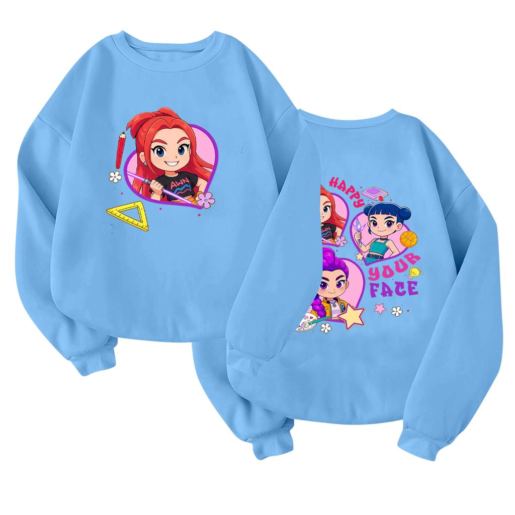 Children's Fashionable Lightweight Long-sleeved Round Neck Pullover With Pockets Printed Pullover
