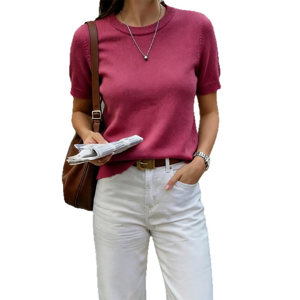Women's Crew Neck Knitwear, Solid Color, Slim Fit