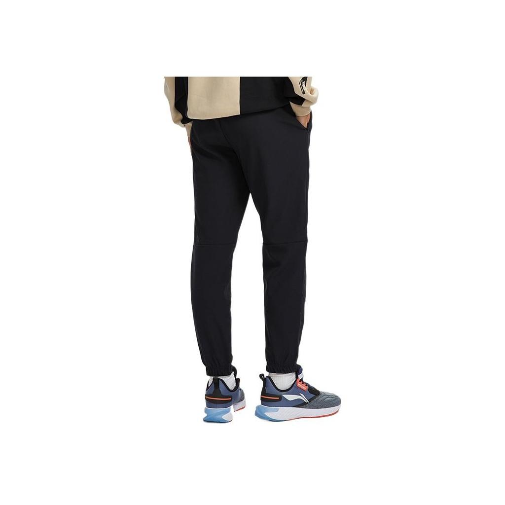 Li Ning Fitness Series Solid Color Logo Print Cuffed Sports Pants Men Bottoms Black AYKR757-1