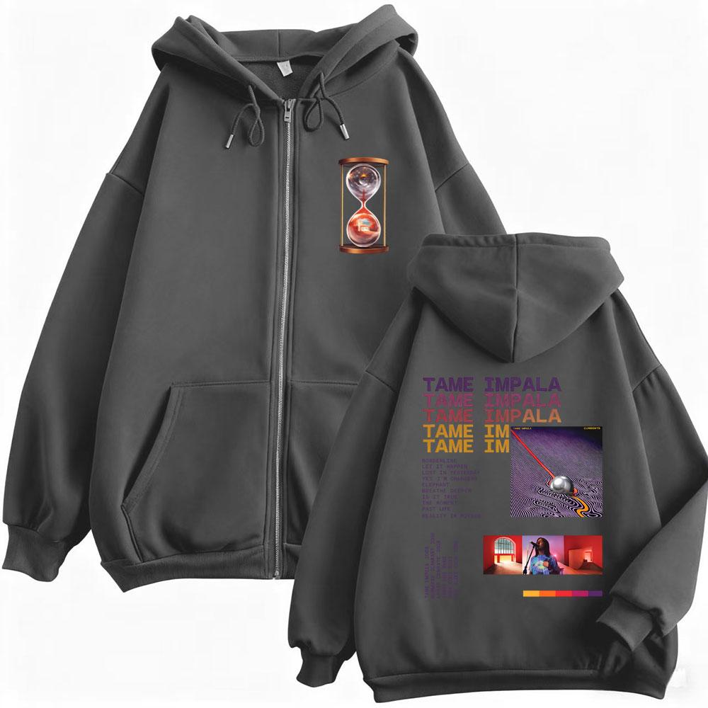 Rock Band Tame Impala Music Album Cover Graphic Zipper Hoodie Currents Print Zip Up Hoodies Men Women Fashion Oversized Jacket