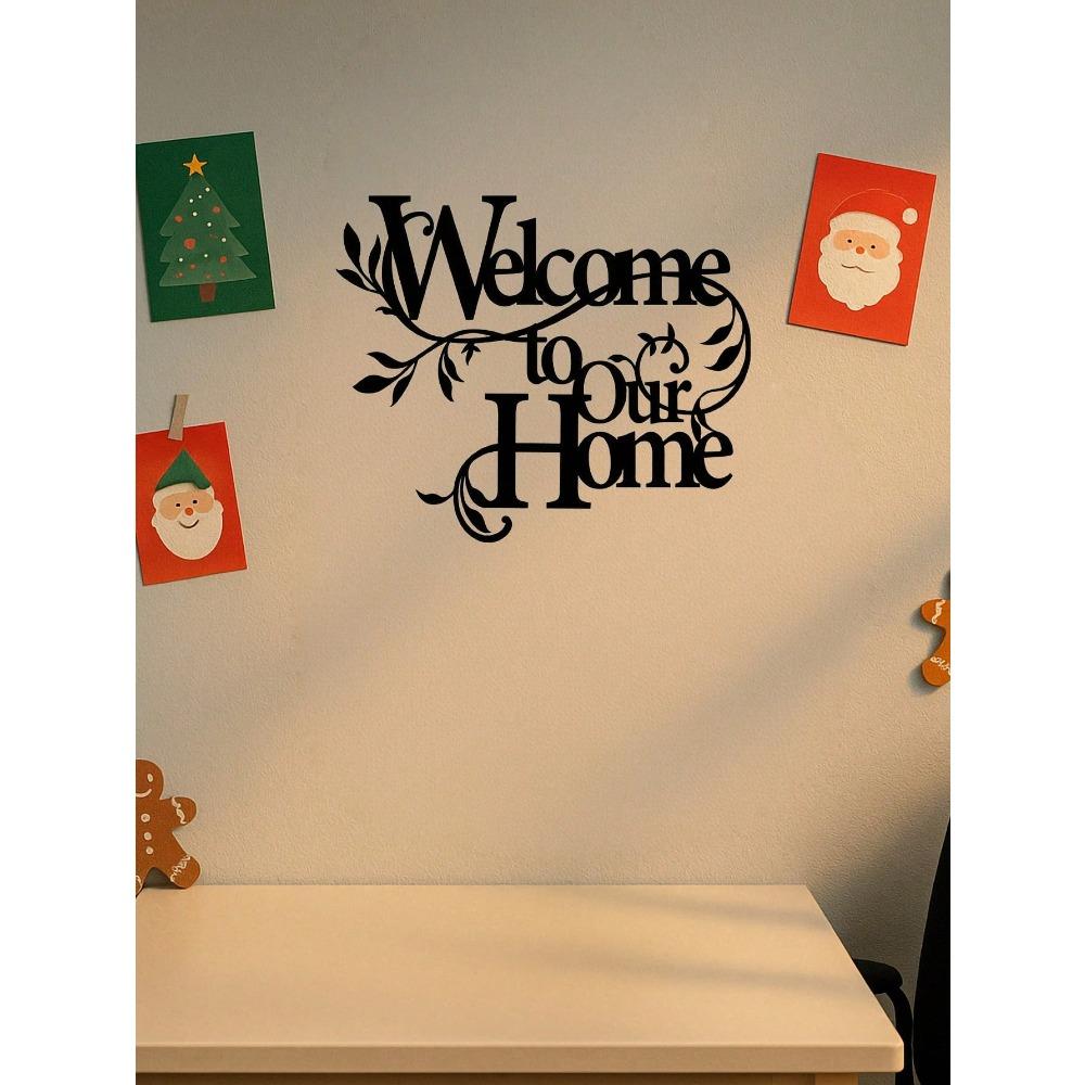 Wrought Iron Welcome Sign for Home Wall Decor Christmas Porch Living Room Hanging Plaque Metal Art Craft Garden Yard Gate Ornament
