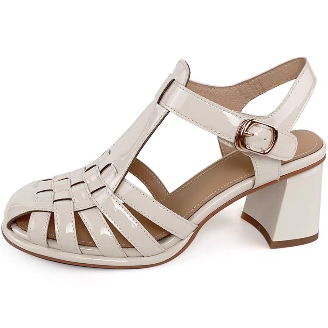 

Босоножки на толстом каблуке Baotou, женские летние новые туфли из искусственной кожи на высоком каблуке, модные плетеные женские туфли, модные сандалии Mujer 35 бежевый