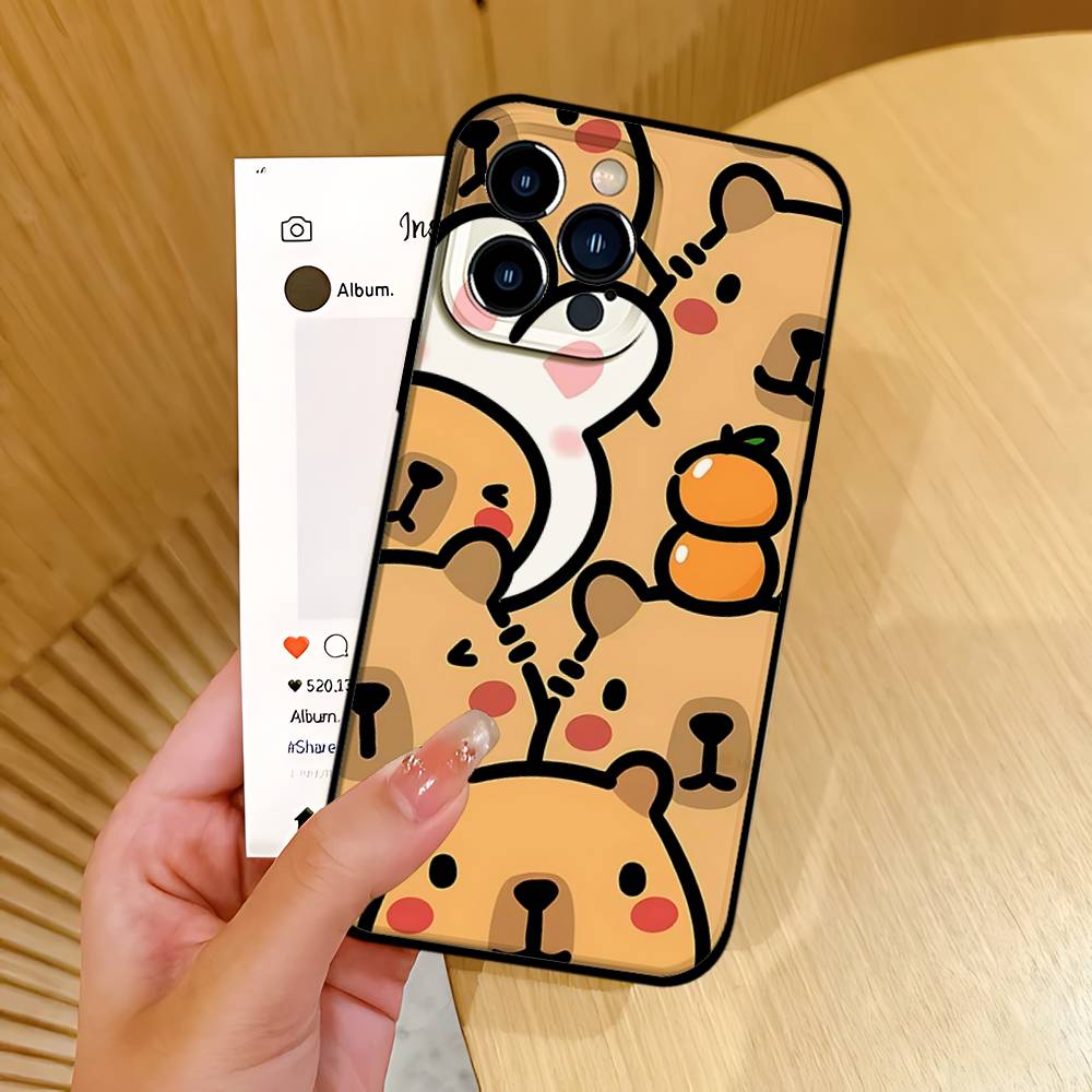 C-Cartoon-C-Cutes C-Capybara Handyhülle Schwarz Passend für iPhone 17,16,15,11,13,14 Pro Max,Plus,X,Xr,Xs Max,13Mini