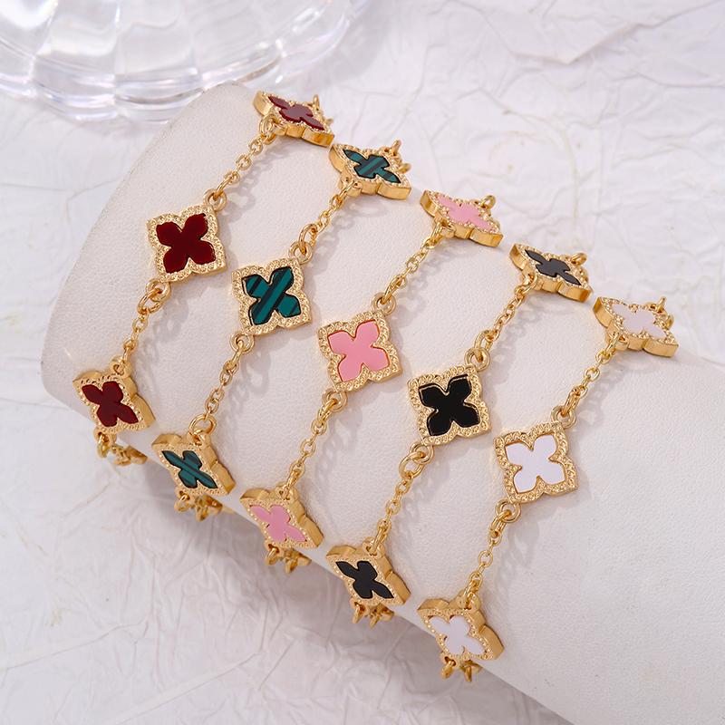 Luxury Vintage Rhinestone Four Leaf Clover Bracelet for Women Girls Fashion Five Leaf Flower Wrist Chain Jewelry Bijoux Gifts