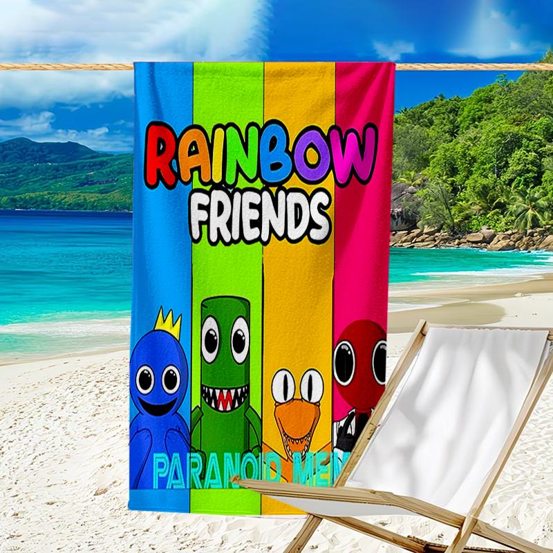 proof beach towel with a Rainbow Friends2 pattern - soft,absorbent,quick-drying,machine washable - perfect for swimming,camping,bathing