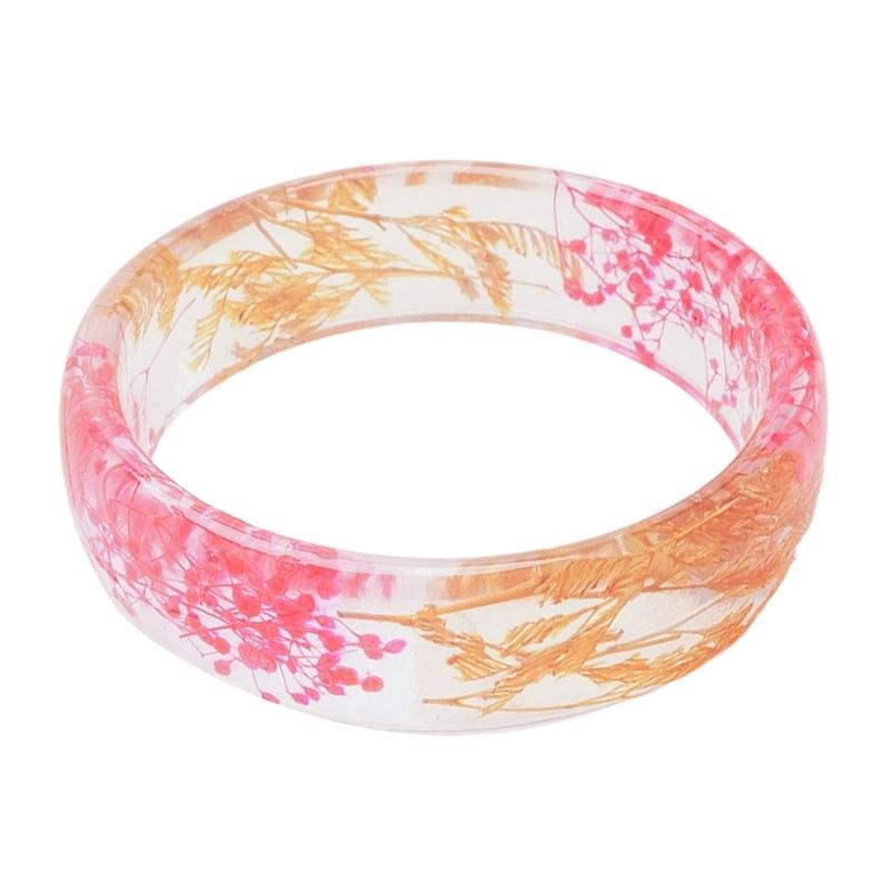 Elegant Resin Bangle With Preserved Flowers Comfortable Dried Flower Wristband For Women Fashion Jewelry Gift