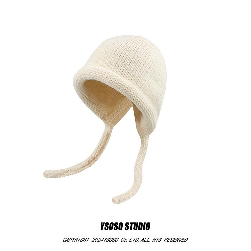 Japanese Retro Curly Wool Knitted Hat for Women In Autumn and Winter Big Head Circumference Showing Face Small and Versatile Warm Ear Protection Hat