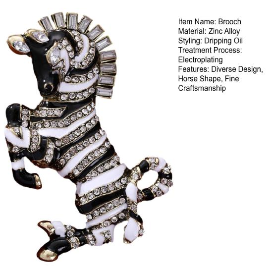 Brooch Horse-Themed Zine Alloy Brooch with Inlaid Crystals Enamel Faux Pearls Fairy Tale Badge Artistic Accessories