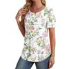 Women's Pleated Round Neck Botanical Print Short Sleeve T-Shirt Top