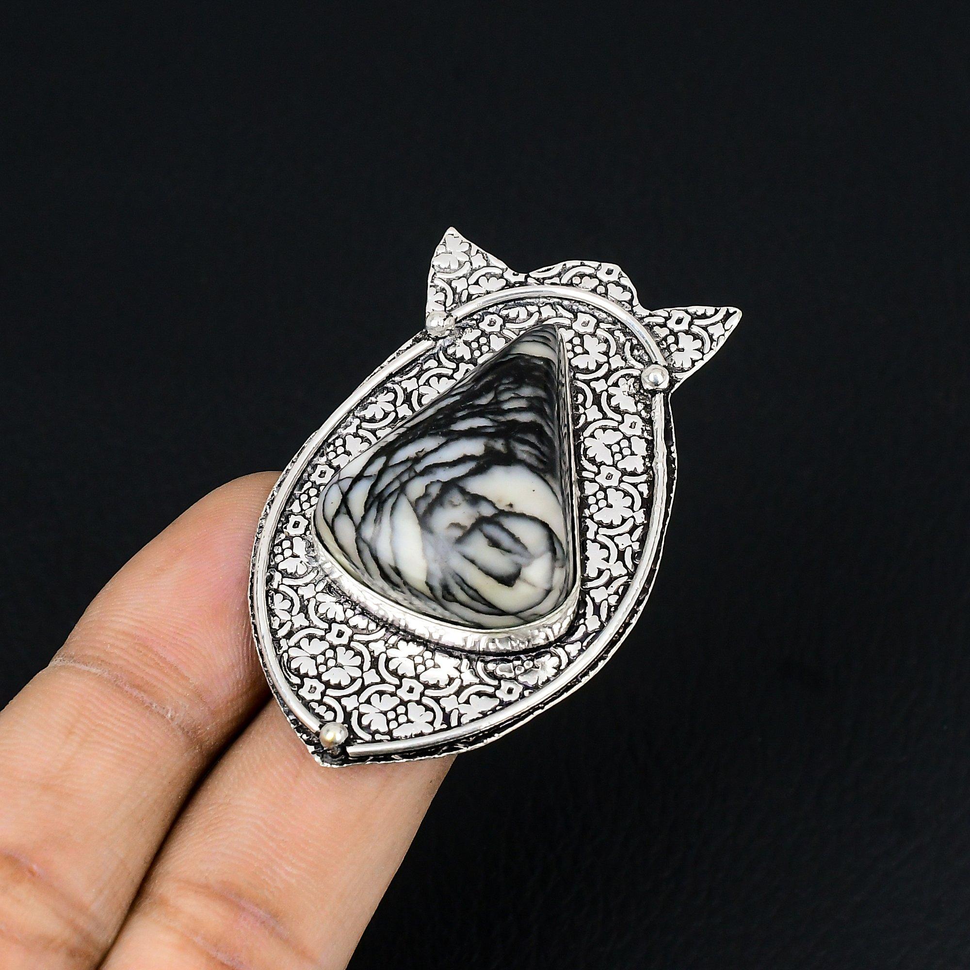 Pear Spider Web Jasper Stone Promise Ring Jewelry Size 6.5 925 Sterling Silver 6.5