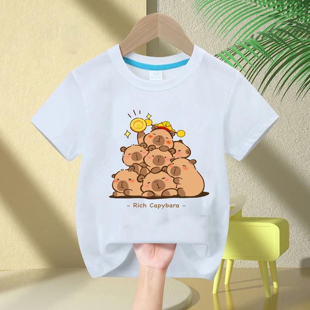 2025 Summert Shirt  New Trend Capybara Printing Cute Children's Short-Sleeved T-Shirt Cute Comfortable Versatile Boy and Girl T-Shirt