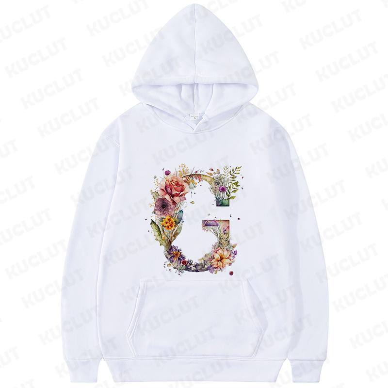 Women Hoodies Clothing 26 Alphabet Sweatshirts Hooded Shirt Fashion Flower Letters Graphic Outerwear White Women's Sweat-shirts