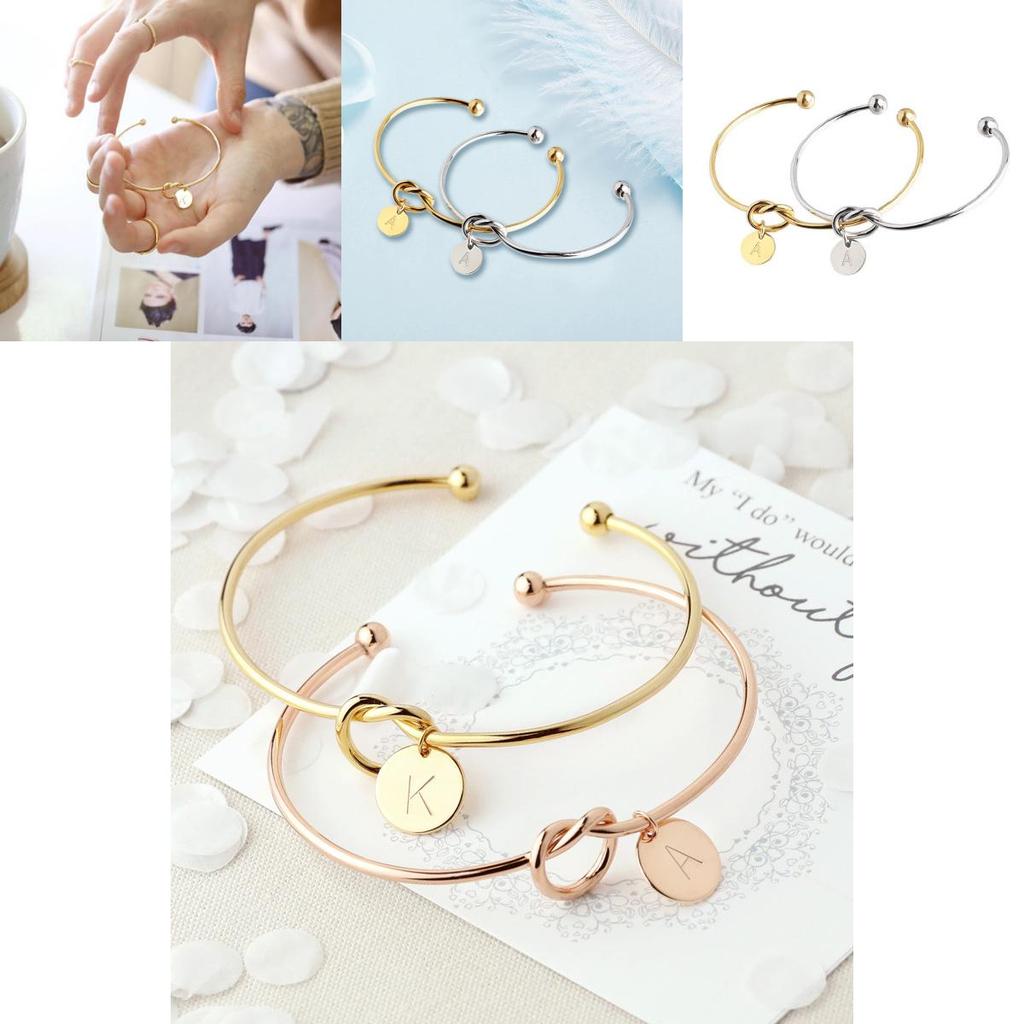 Personalized Monogram Knot Bracelet Elegant Fashion Statement Jewelry Gift For Bridesmaids In Rose Gold And Silver