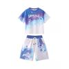 Boys Loose Casual Sets Summer Teen Gradient T-shirts+Shorts 2Pcs Big Kids Sport Short Sleeve Clothes Suits Children Print Outfit