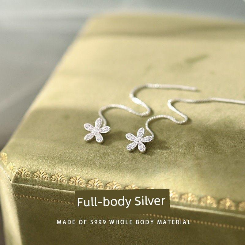 

Flower Hanging Earrings Women s S999 Sterling Silver Stud Earrings Fashion Pure Silver Long Earrings Fancy Accessible Luxury Ear-Caring Ear Rings Flower Ear line