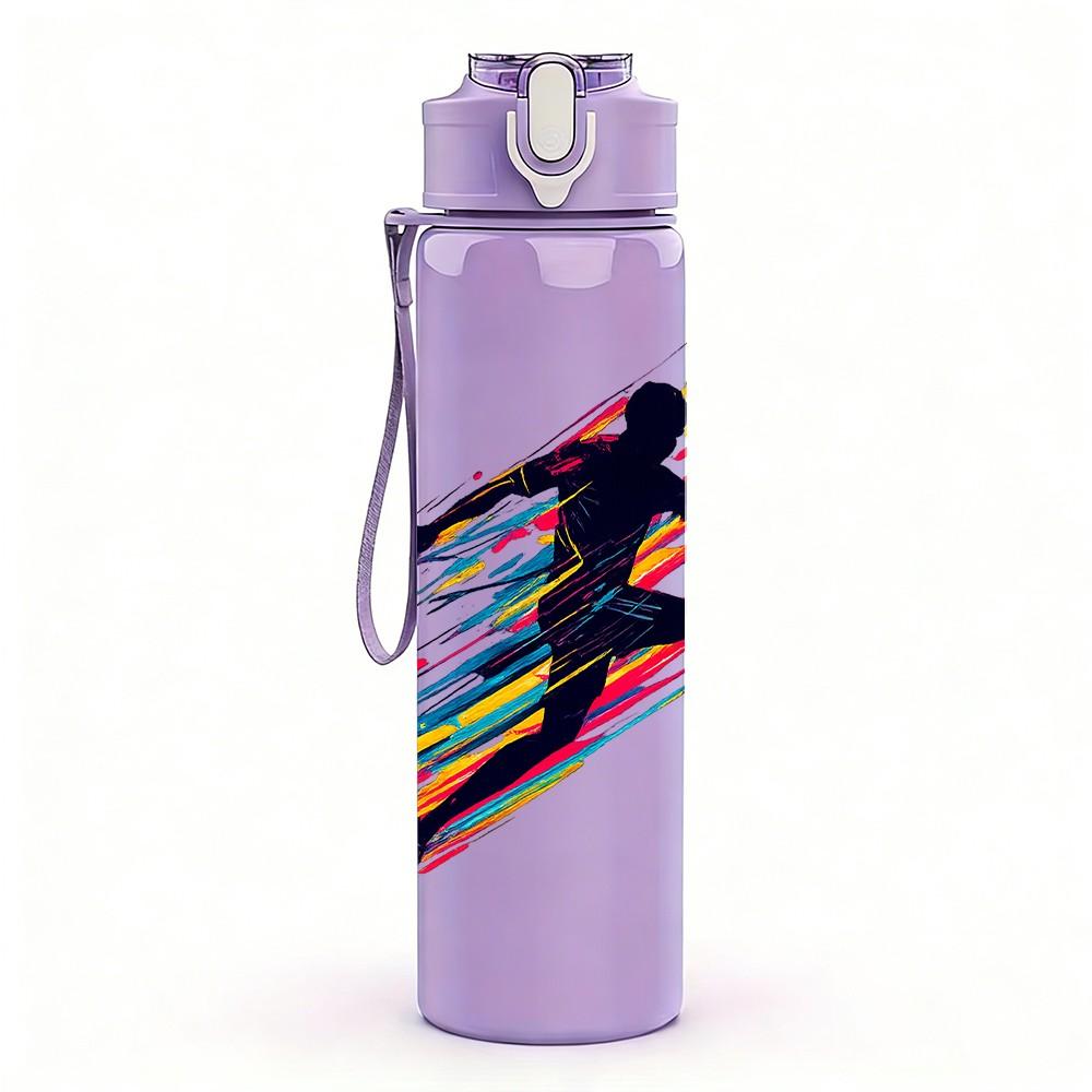 1PC Sprint Soccer Player Motion Print 750ml Color Plastic Sports Water Bottle Leakproof Flip Straw Lid Suitable for Sports Office Home Use
