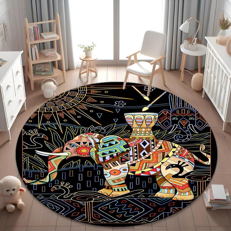 1Pc Elephant Circular Print Rug - home decoration Carpet For Living Room Bedroom Flooring Computer Chair Area Rug