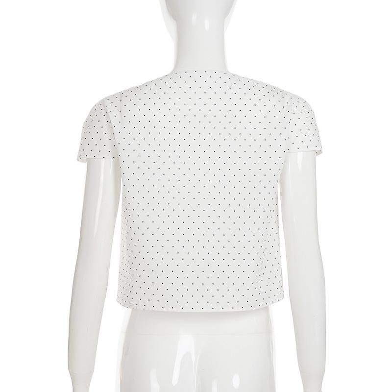 Chemise à Bretelles à Pois Français - Haut d'Été Mignon Coupe Ajustée Manches Courtes