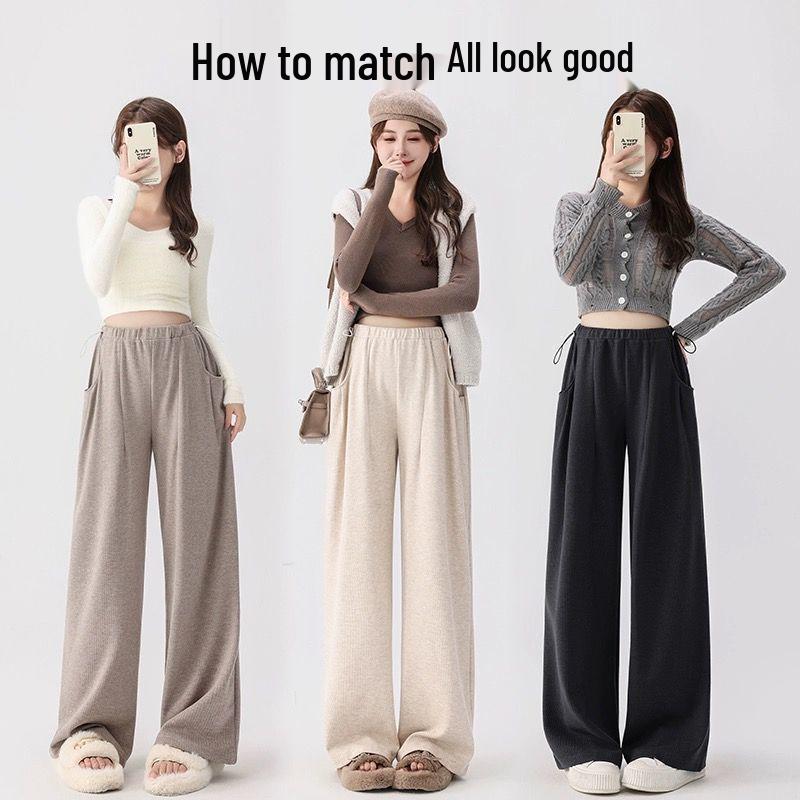 Umstandsmode Weitbeinige Samthose: Gemütliches Design mit seitlichem Kordelzug für Herbst/Winter, ideal sowohl für vor als auch nach der Schwangerschaft.