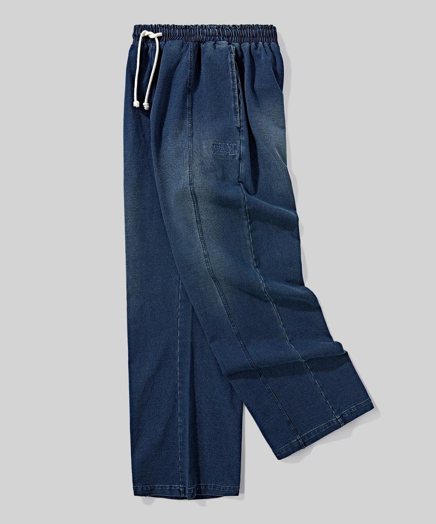 Beodeonteu Front Line Washed Wide Sweatpants [Indigo]