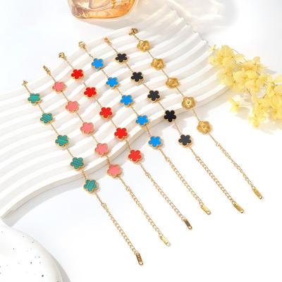 Edelstahl Kleeblatt Armband für Damen Titanstahl Mode Fünfblättrige Blume Schmuck Nie Verblassend