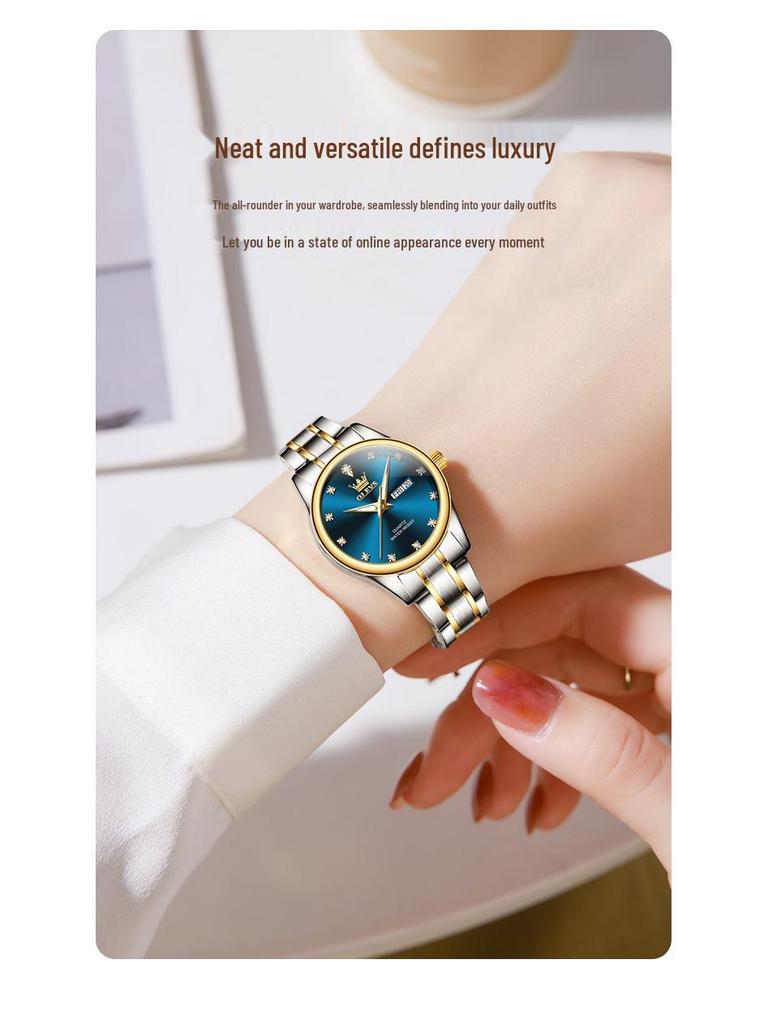 Oulishi Women's Classic Business Quartz Watch with Double Calendar and Steel Band