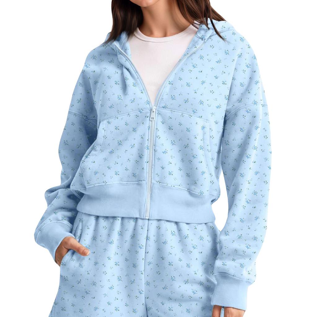 Women's Fashion Zipper Hoodie Long Sleeve Hooded Pullover Sweatshirt Casual Color Tops With Pockets