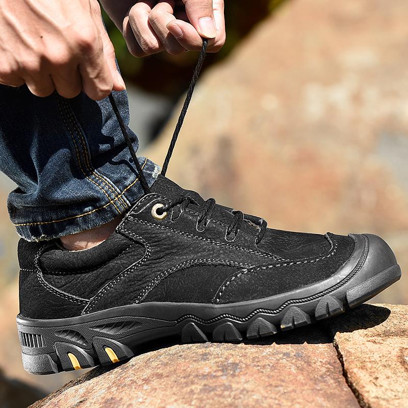 Herren-Wanderstiefel aus echtem Leder, niedrige lässige Outdoor-Schuhe